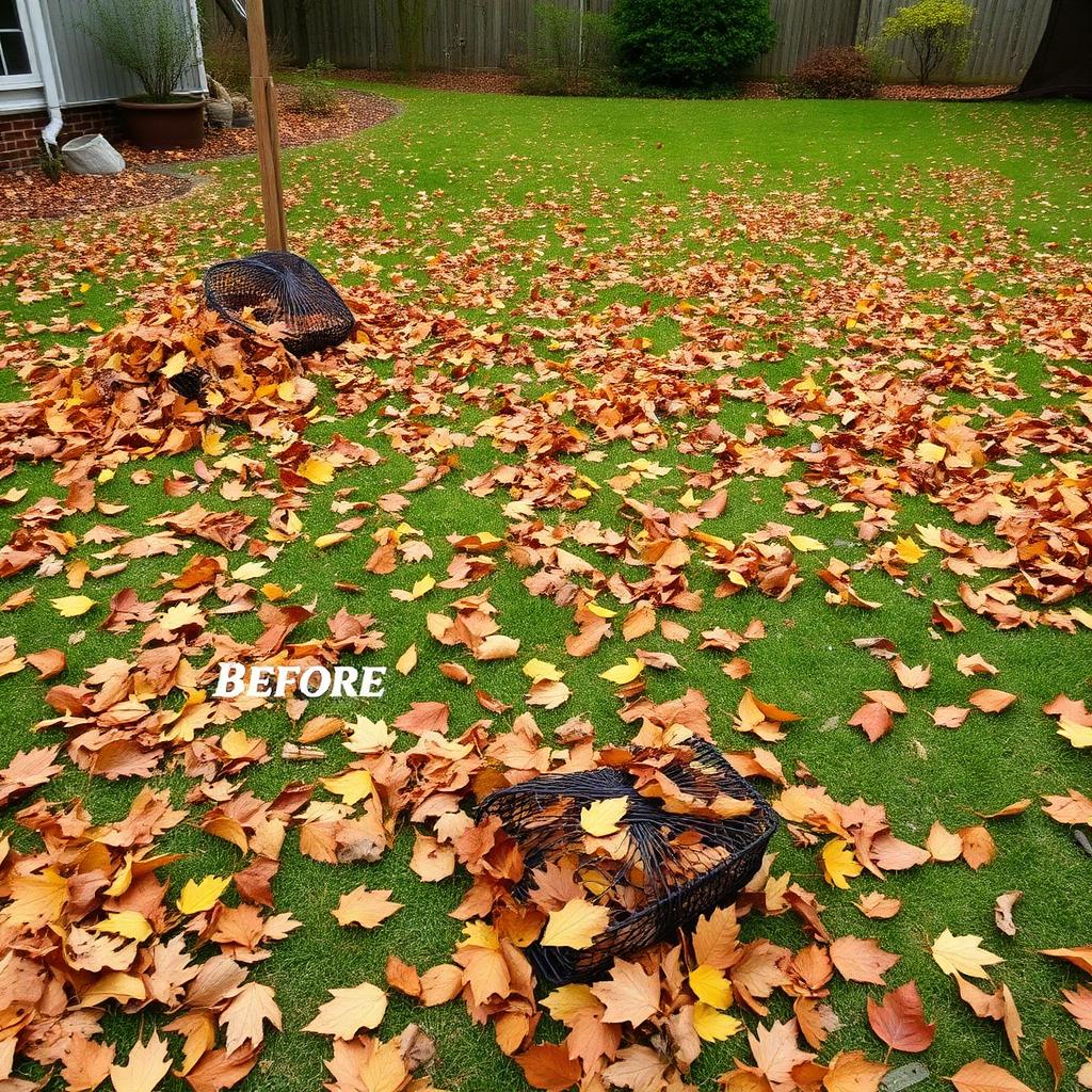 Full fall leaf cleanup — before